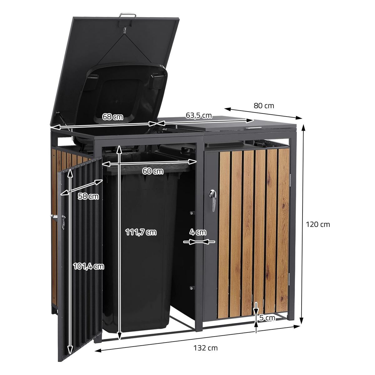 MÜLLTONNENBOX 4er Anthrazit-Holzoptik - Graubraun, Metall (264/120/80cm) - ML-DESIGN