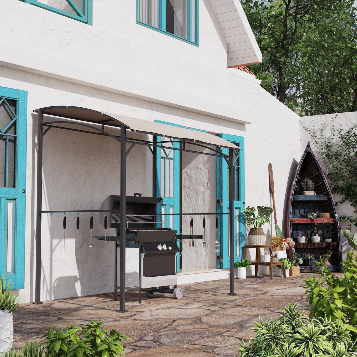 GRILLPAVILLON, Polyester, Beige+Schwarz - Beige, Metall (150/220/215cm) - Outsunny
