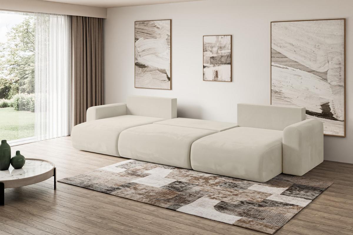 WOHNLANDSCHAFT mit Schlaffunktion und Bettkasten ORRO-U - 362x145x83 cm Beige Velours - Beige/Creme, Holzwerkstoff/Kunststoff (362/83/145cm) - ALTDECOR