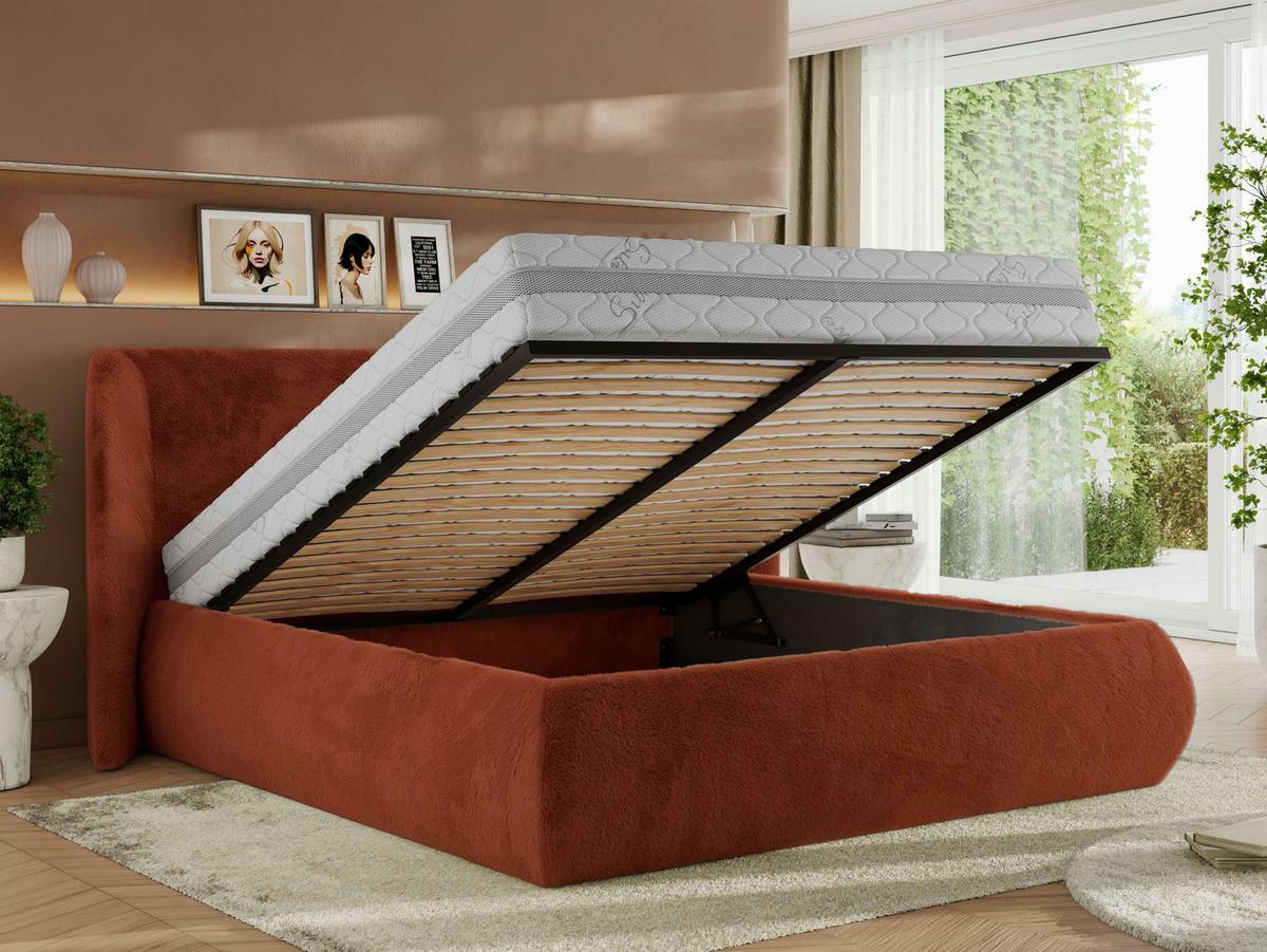 POLSTERBETT CAELA CLASSIC 180/200 - Orange Plüsch - Schaum-Matratze - Orange, Textil (180/200cm) - MKS