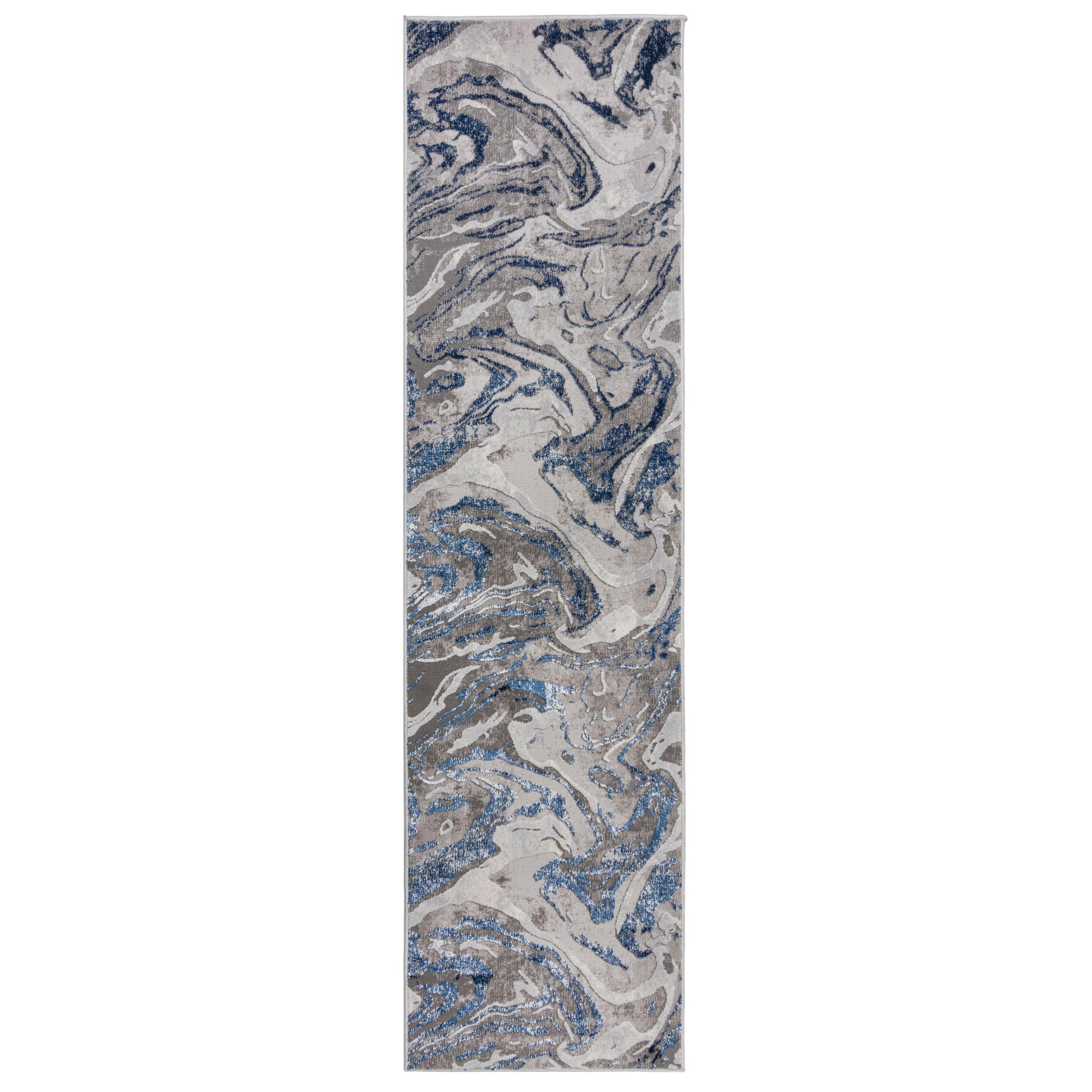 TEPPICH OUSE, abstrakt, Blau-Grau, 80 x 300 cm - Blau, Textil (300/80cm) - KADIMA DESIGN