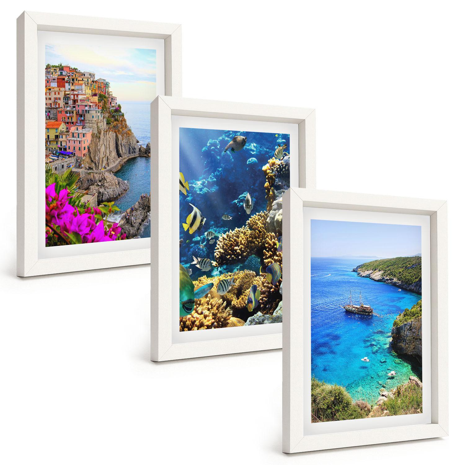 BILDER SET 3er Set - 20x30 cm Weißer Rahmen - Meerblick, farbenfrohe Häuser - Weiß, Kunststoff (20/30cm) - TULUP