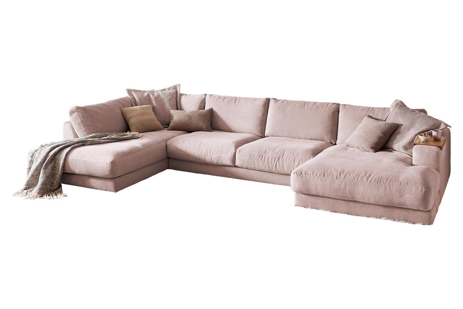 WOHNLANDSCHAFT MADELINE Pink Cord - Schwarz/Rosa, Kunststoff/Textil (425/86/224cm) - KAWOLA