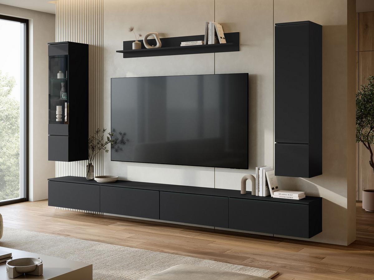 WOHNWAND Vera VIII mit weißer LED Beleuchtung - Silberfarben/Graphitfarben, Holzwerkstoff/Kunststoff (300/130/33cm) - MIRJAN24
