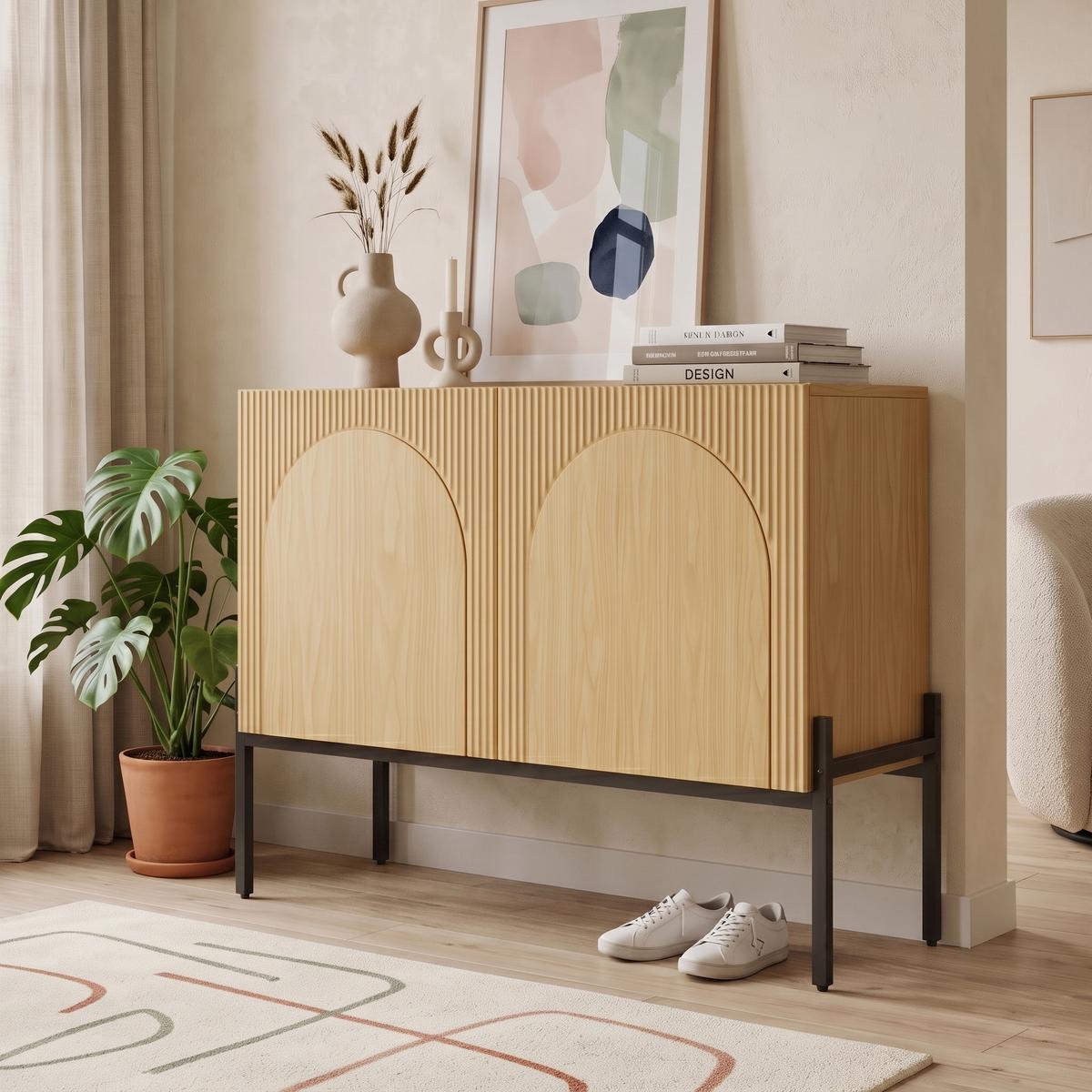 SIDEBOARD 100cm mit Bogendesign, 2 Türen, Metallbeine - Naturfarben, Holzwerkstoff (100/75/40cm) - Urban Meuble