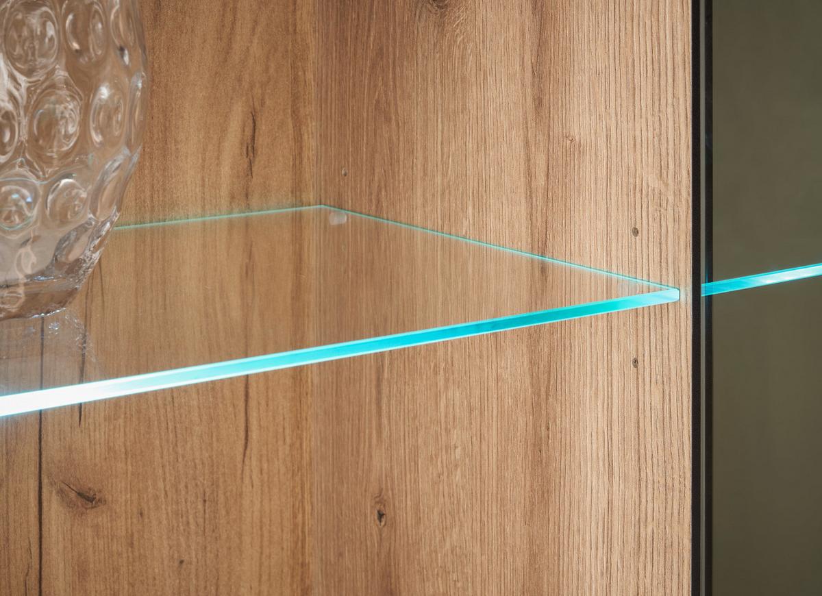 SIDEBOARD Eiche Evoke, Kommode 150 cm mit Soft-Close - Eichefarben/Schwarz, Glas/Holzwerkstoff (150/86/42cm) - Furn.Design