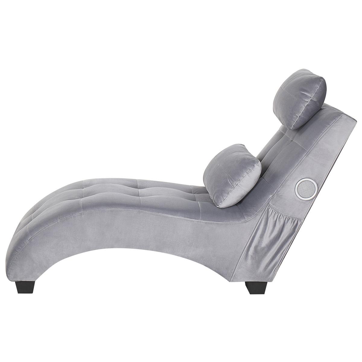 CHAISELONGUE Samtstoff Grau Simorre - Hellgrau, Textil (157/82/66cm) - Beliani