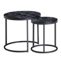 BEISTELLTISCH 2er Set Marmoroptik Rund Metall, Schwarz 50x50x45 cm - Schwarz, Holzwerkstoff/Metall (50/50/45cm) - KADIMA DESIGN
