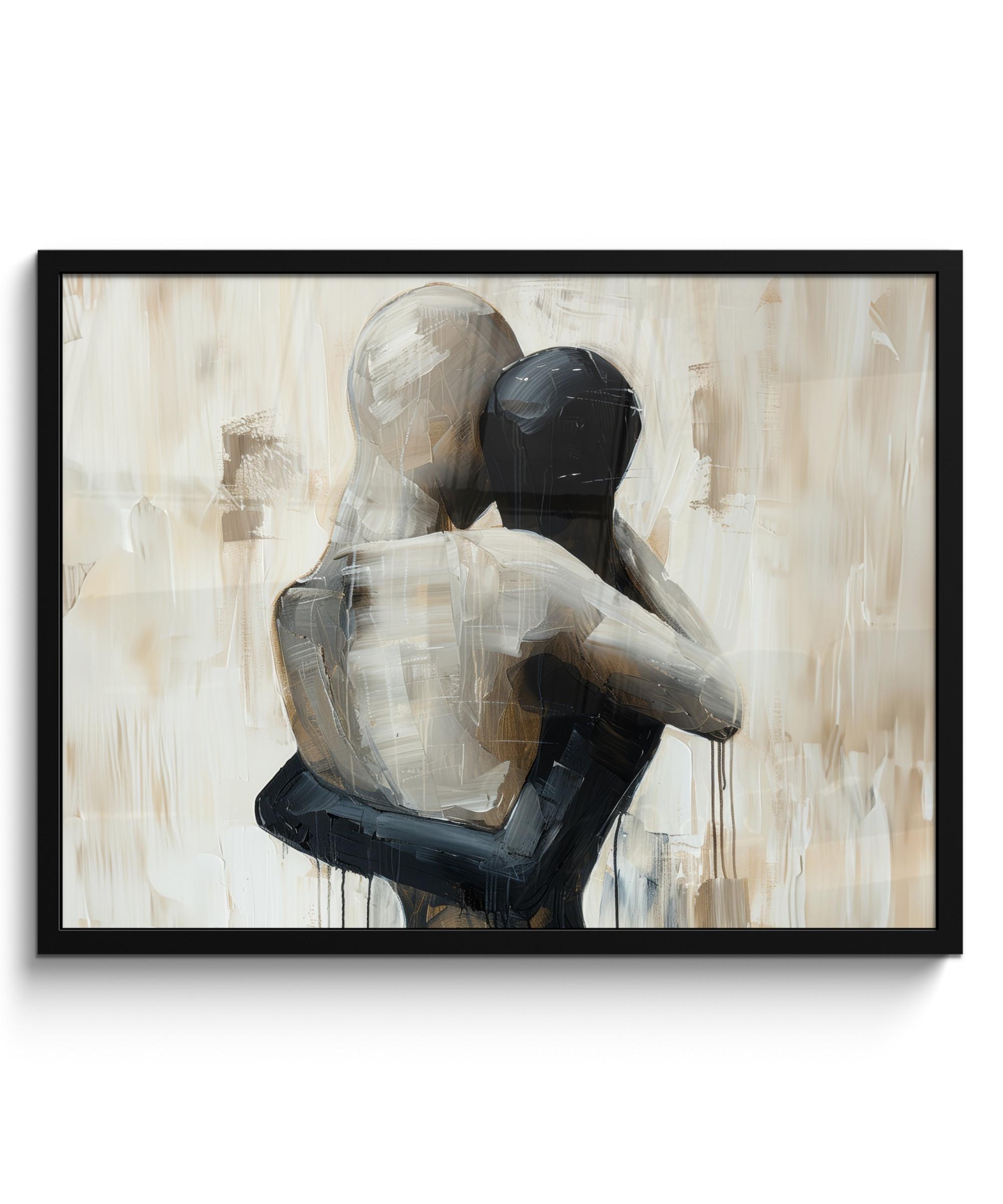 POSTER MIT RAHMEN Abstrakt - Liebe - Schwarz und weiß - Modern 80x60 cm - Schwarz, Papier (80/60cm) - MuchoWow