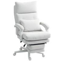 BÜROSTUHL Ergonomischer Schreibtischstuhl mit Lendenwirbelstütze, Fußstütze - Creme, Textil (68/122/70cm) - HOMCOM