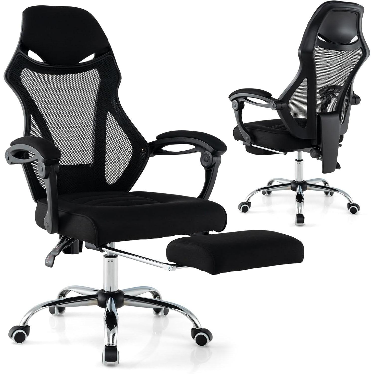 BÜROSTUHL Schwarz - Schwarz, Textil (70/116.5/68cm) - COSTWAY