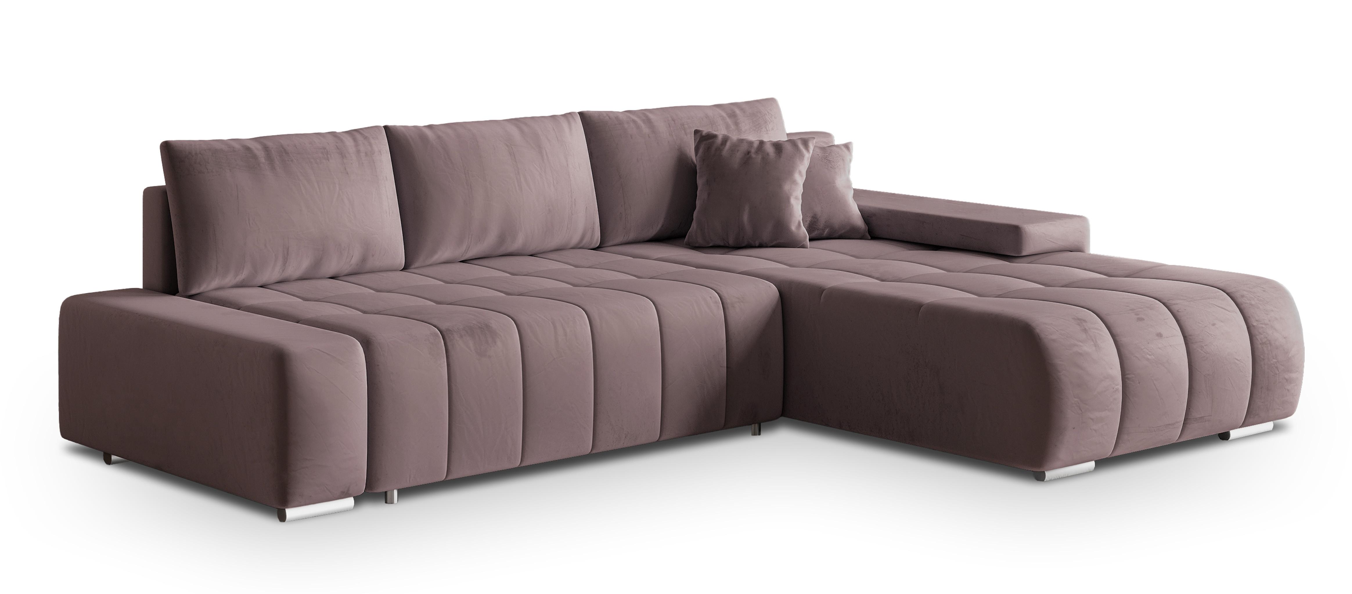 ECKSOFA ALESE R-S Lila Velours-Stoff mit Schlaffunktion - Lila/Silberfarben, Holz/Textil (265/185cm) - MASSENO