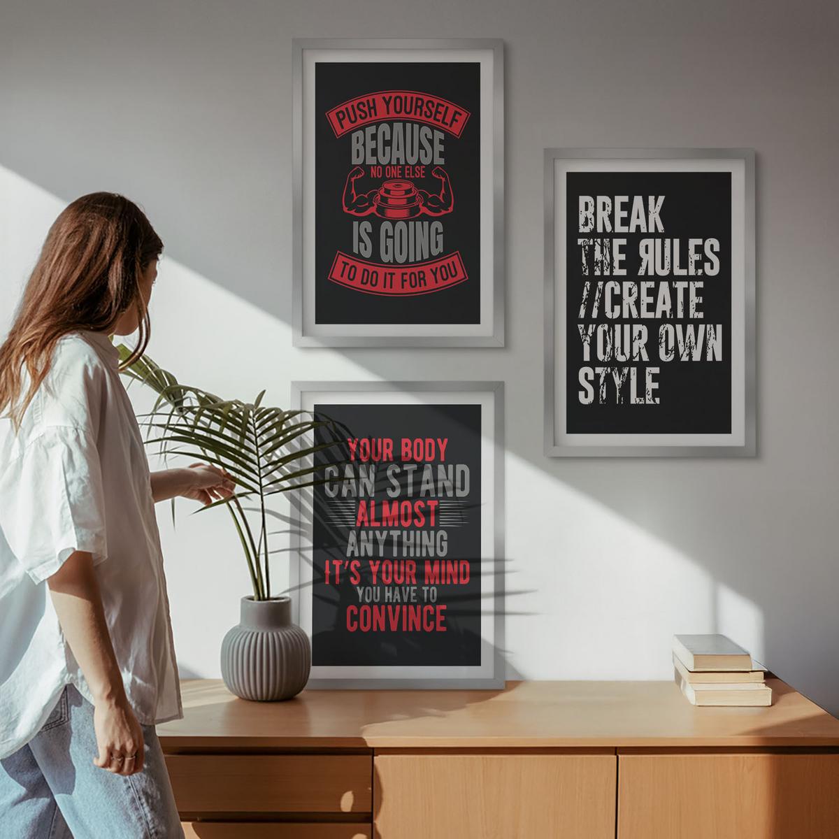 BILDER SET 3er Set - 40x60 cm Silberner Rahmen - Motivation, Training, Selbstentwicklung - Silberfarben, Kunststoff (40/60cm) - TULUP
