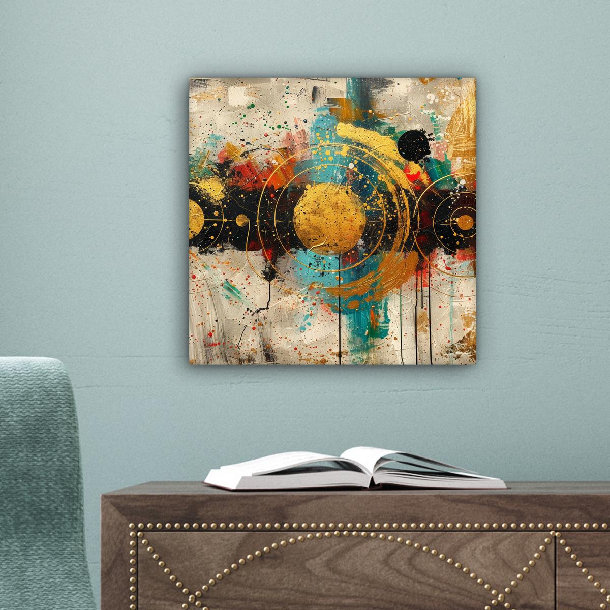 LEINWANDBILD Abstrakt - Kunst - Gold - Modern Deko Wohnzimmer 20x20 cm - Multicolor, Textil (20/20cm) - MuchoWow