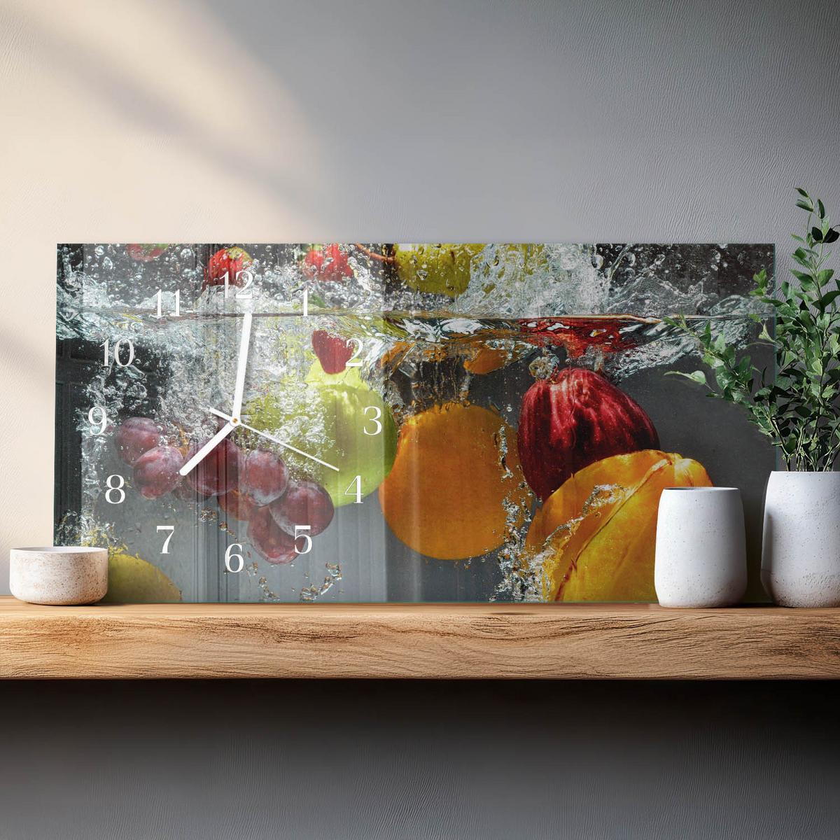 WANDUHR aus Glas 60x30 cm - Obst - Multicolor, Glas (60/30/0.4cm) - TULUP