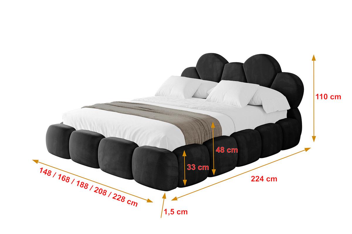POLSTERBETT mit Bettkasten und Lattenrost, Bett mit Matratze H3/H4 - LANA 180x200 Schwarz - Schwarz, Holzwerkstoff/Textil (180/200cm) - ALTDECOR