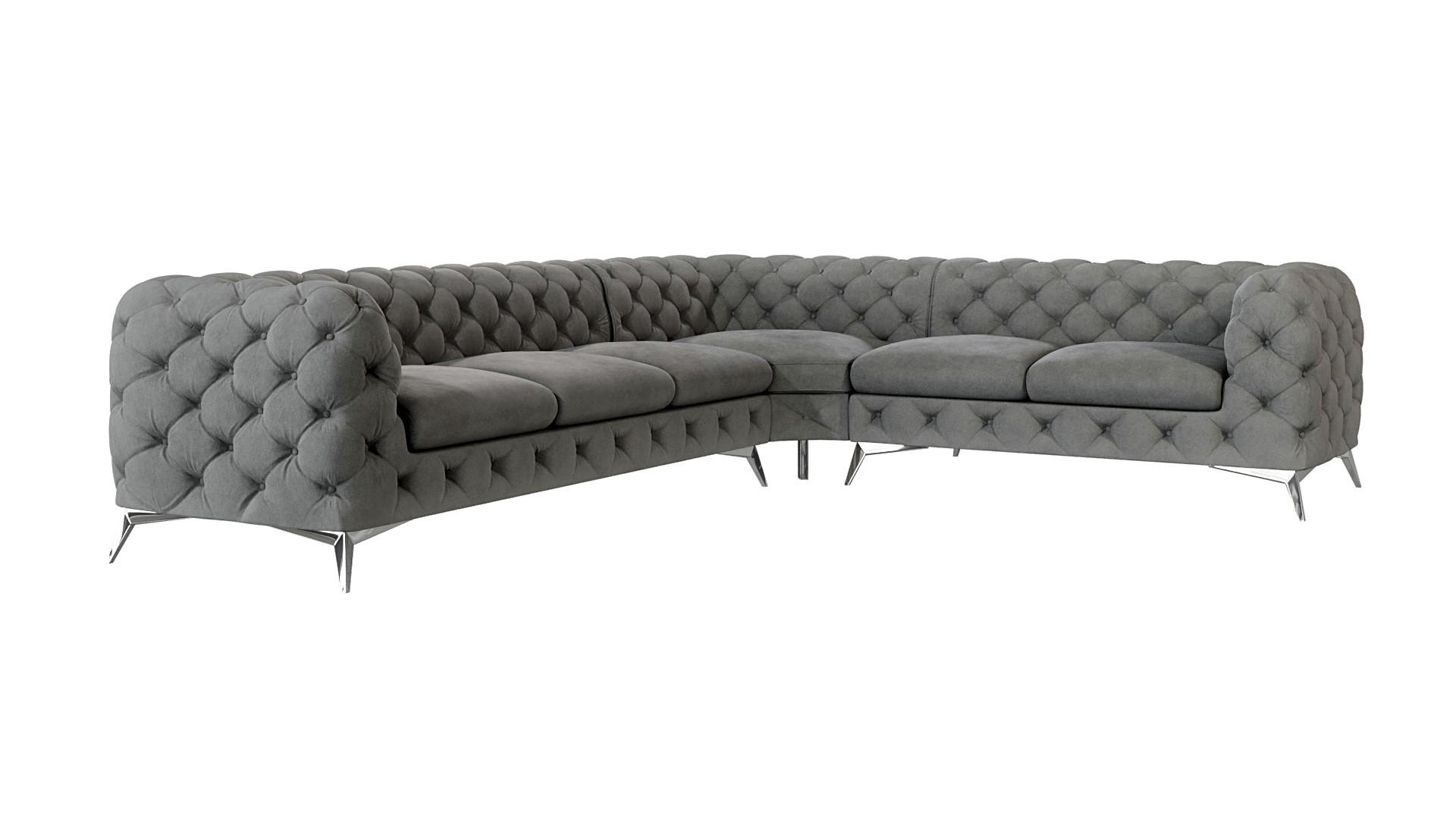 ECKSOFA Chesterfield Laura Grau Samt - Silberfarben/Grau, Holz/Textil (323/264cm) - S-Style