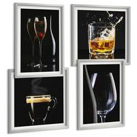 BILDER SET 4er Set - 50x50 cm & 40x60 cm Silberner Rahmen - Whisky, Wein, Champagner, Kaffee, Alkohol - Silberfarben, Kunststoff (50/50cm) - TULUP