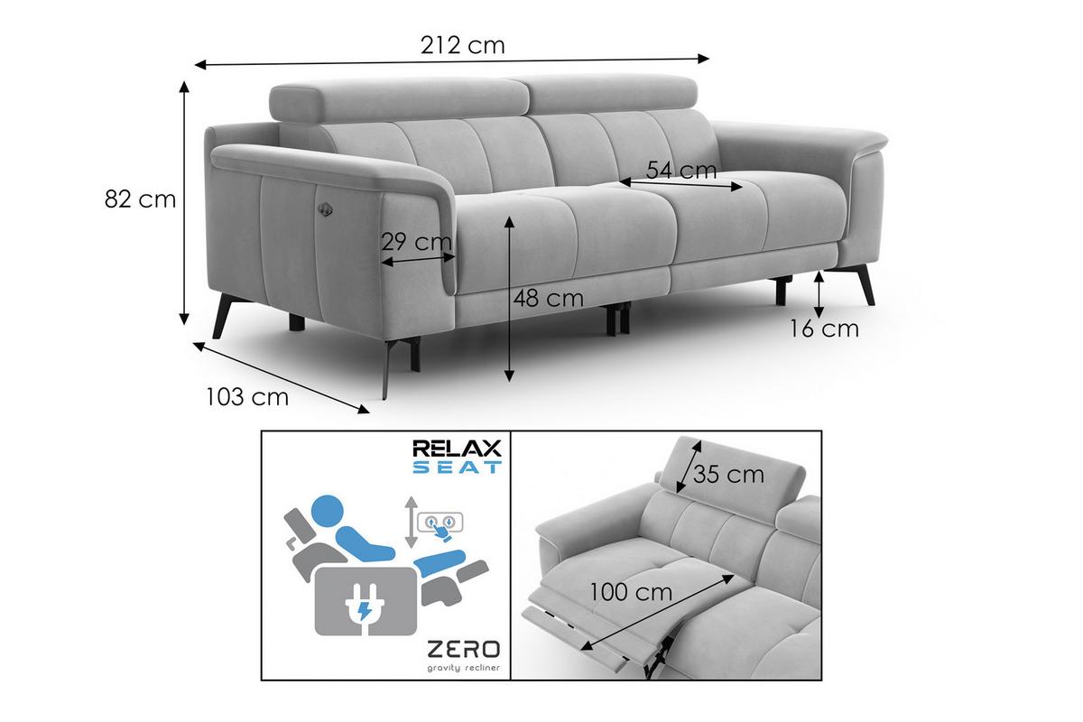 SOFA RELAX FIERO 3-Sitzer, Grüner Veloursstoff - Schwarz/Grün, Holz/Textil (212/82/103cm) - Courtois Laville