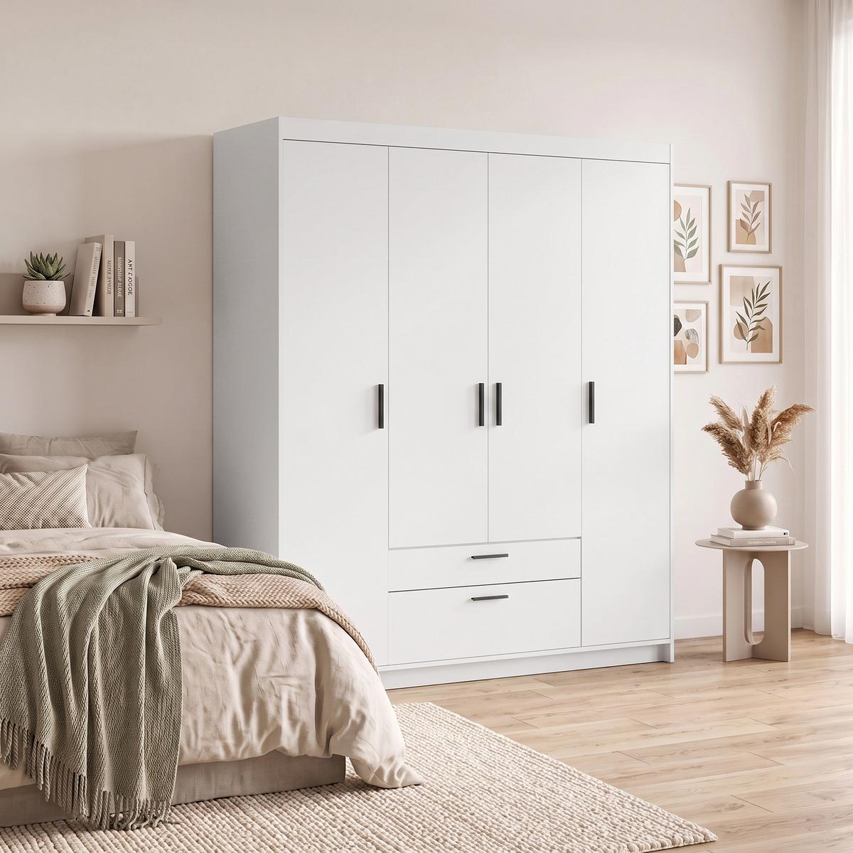 DREHTÜRENSCHRANK Elena mit 4 Türen und 2 Schubladen, ohne Spiegel Weiß - Weiß, Holzwerkstoff (176/190/53cm) - Beautysofa
