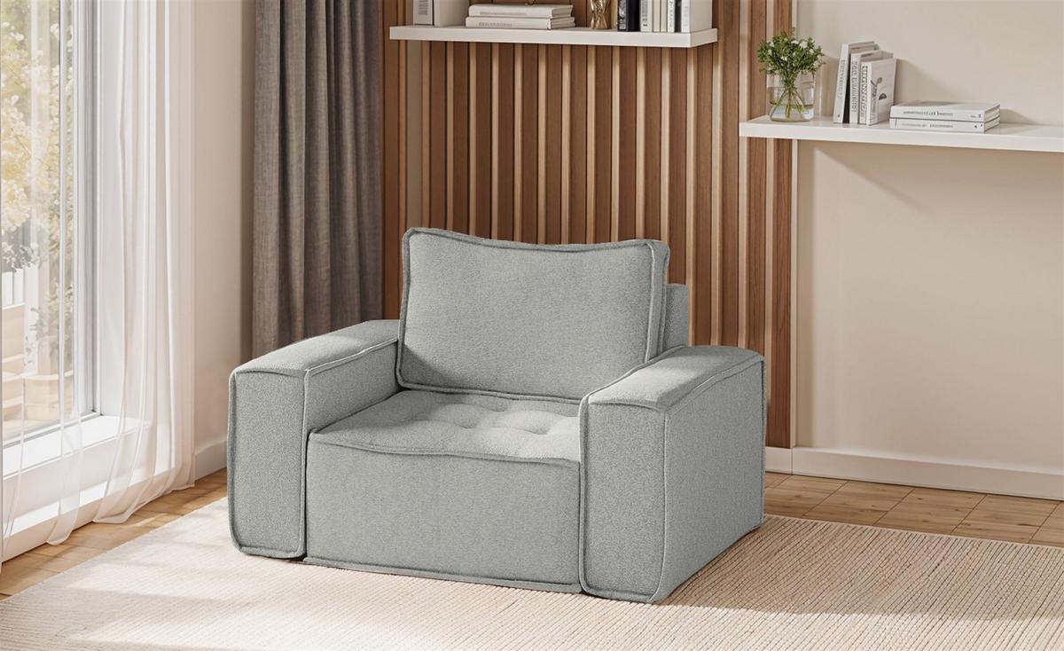 SOFASET Sande 3-2-1 Stoff Alpine - Hellgrau, Holzwerkstoff/Textil (292/85/90cm) - Fun Möbel