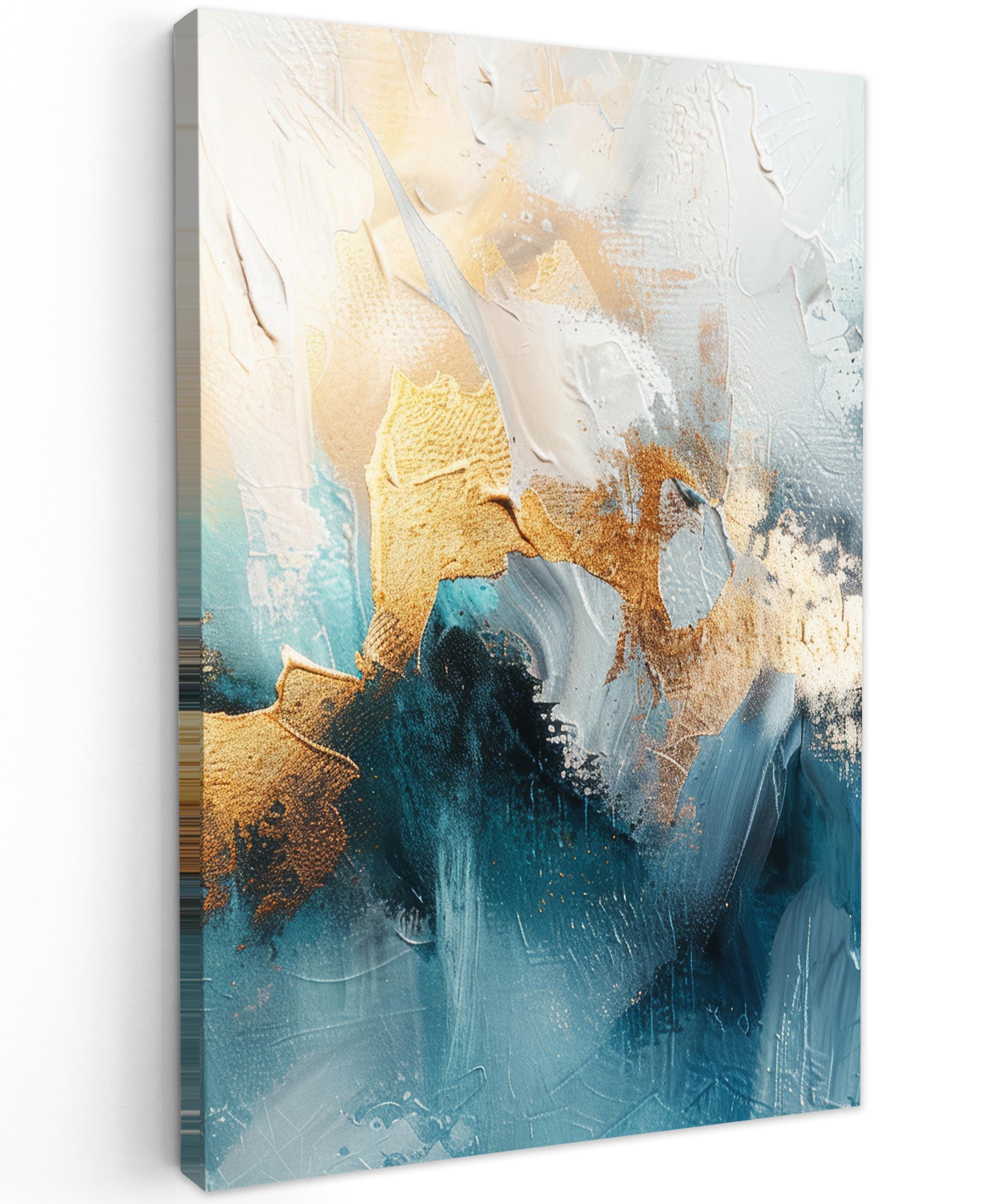 LEINWANDBILD Abstrakt - Kunst - Gold - Blau Wanddeko 40x60 cm - Petrol, Textil (40/60cm) - MuchoWow