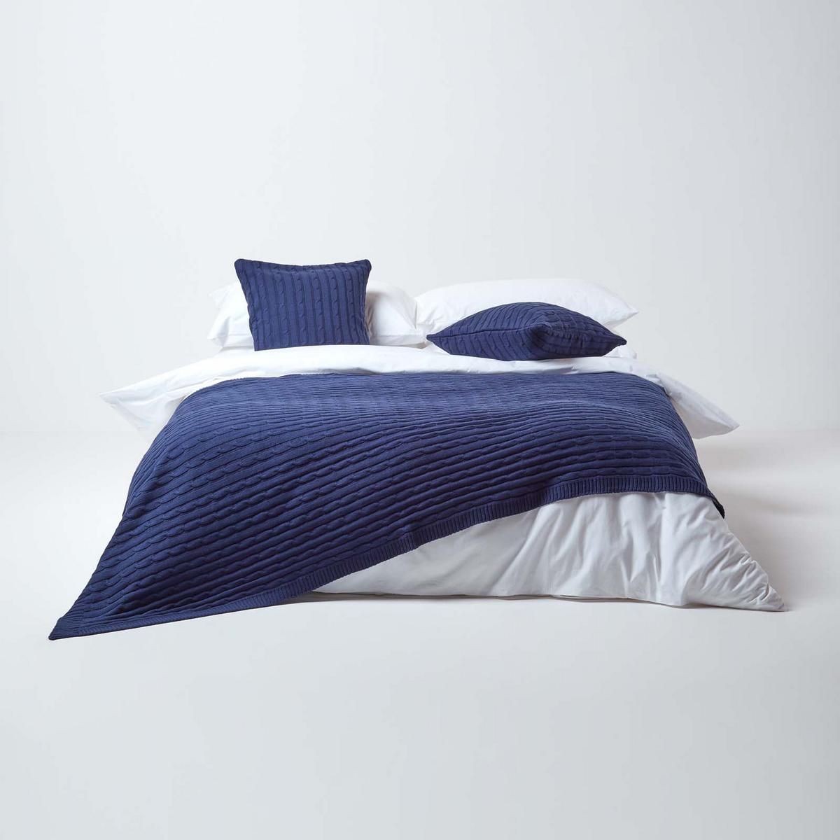 KISSENHÜLLE Zopfmuster 45/45 cm - Dunkelblau, Textil (45/45cm) - Homescapes