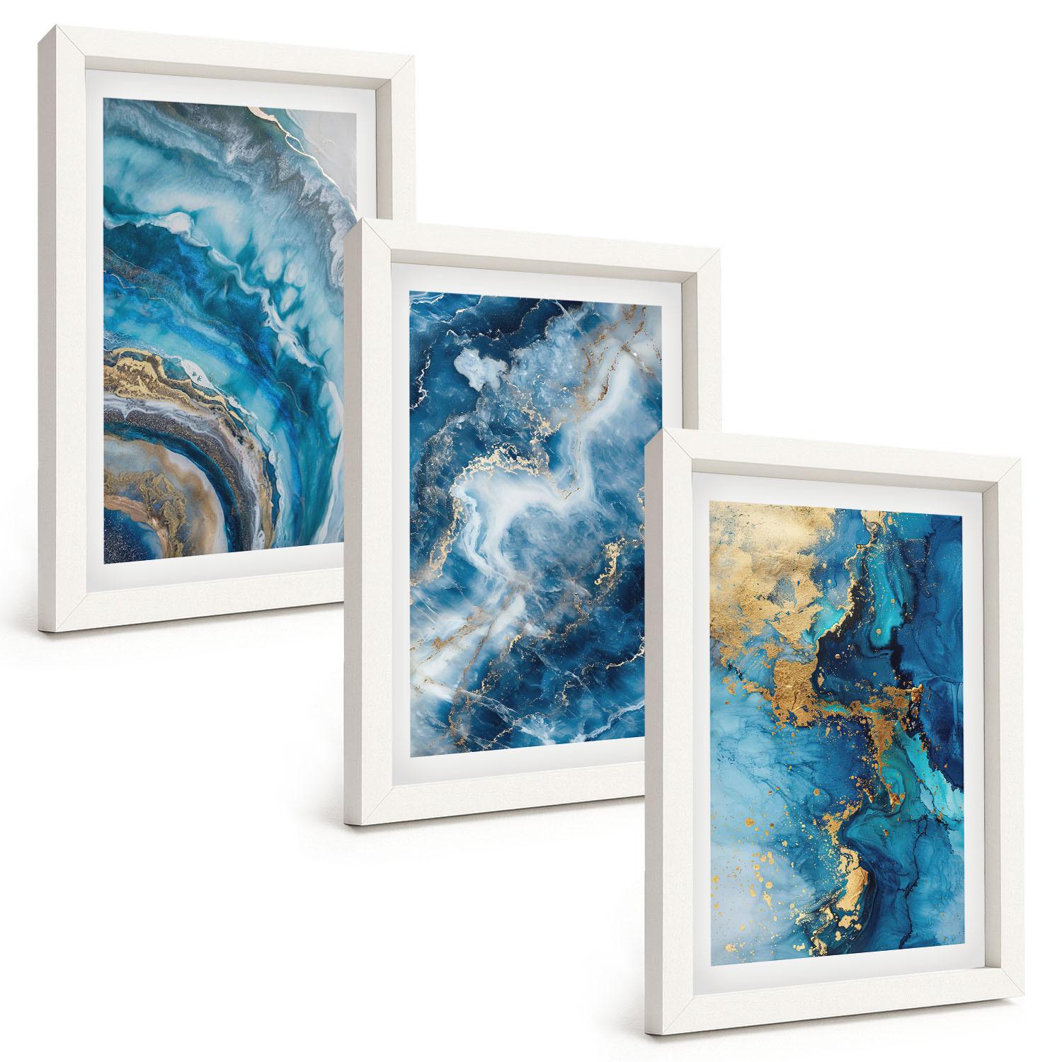 BILDER SET 3er Set - 20x30 cm Weißer Rahmen - Blaue abstrakte Muster - Weiß, Kunststoff (20/30cm) - TULUP