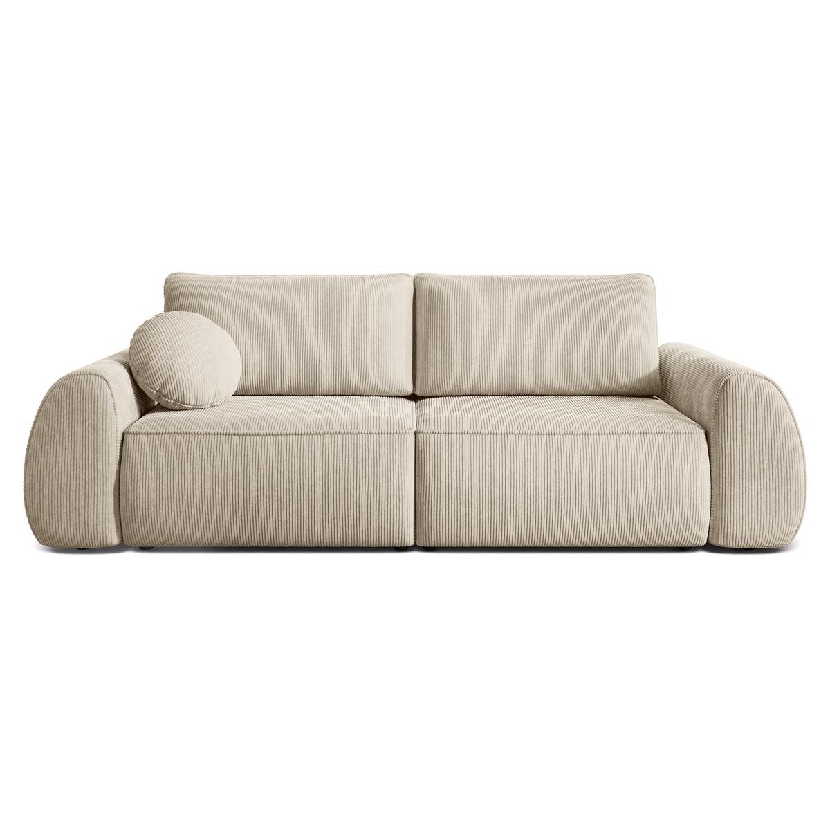 BETTSOFA ZEFEO Creme Kordstoff mit Schlaffunktion - Creme, Textil (264/96/106cm) - MASSENO