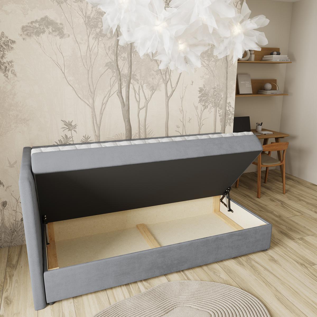 BOXBETT ARIS 80x200 cm mit Matratze und Topper, H2+H3 - Grau - Grau, Holz (80/200cm) - MASSENO