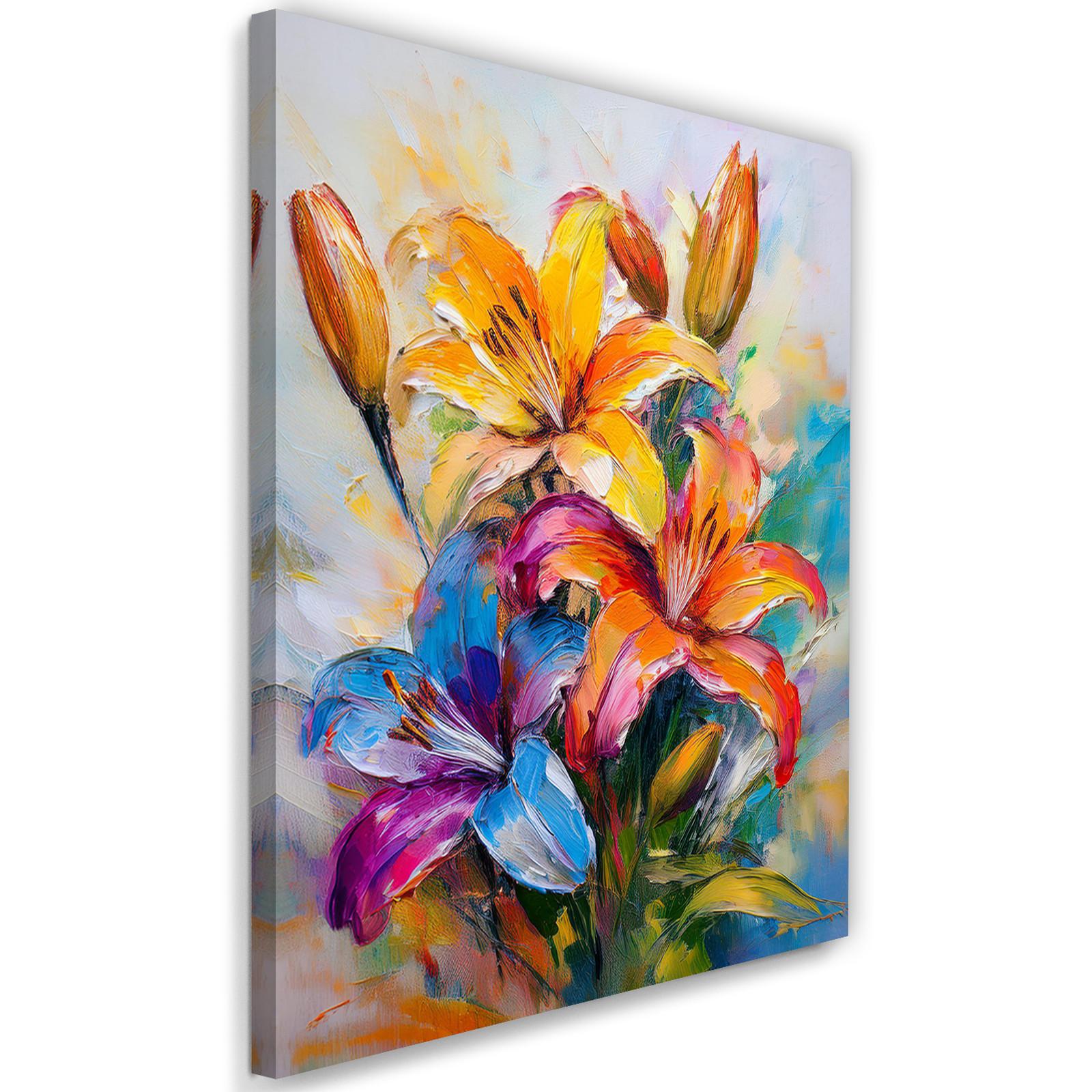 WANDBILD gemalte farbige lilien blumen - Multicolor, Textil (40/60cm) - Feeby