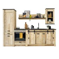 KÜCHENZEILE in Used Wood, anthrazit 284 cm, Küchenschrank-Set 5-teilig mit Soft-Close - Anthrazit/Schwarz, Glas/Holzwerkstoff (284/201/64cm) - Furn.Design