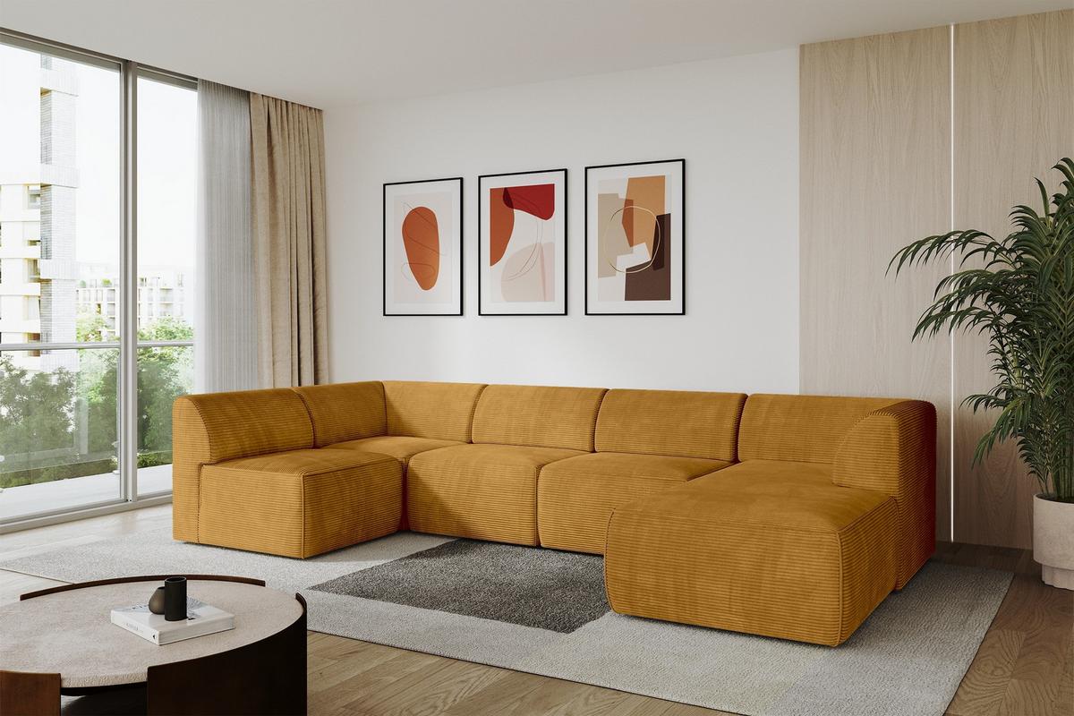 WOHNLANDSCHAFT Ottomane Rechts MOVO-L 345x180x78 cm Senffarbe Cord - Honig, Holzwerkstoff/Kunststoff (180/78/345cm) - ALTDECOR