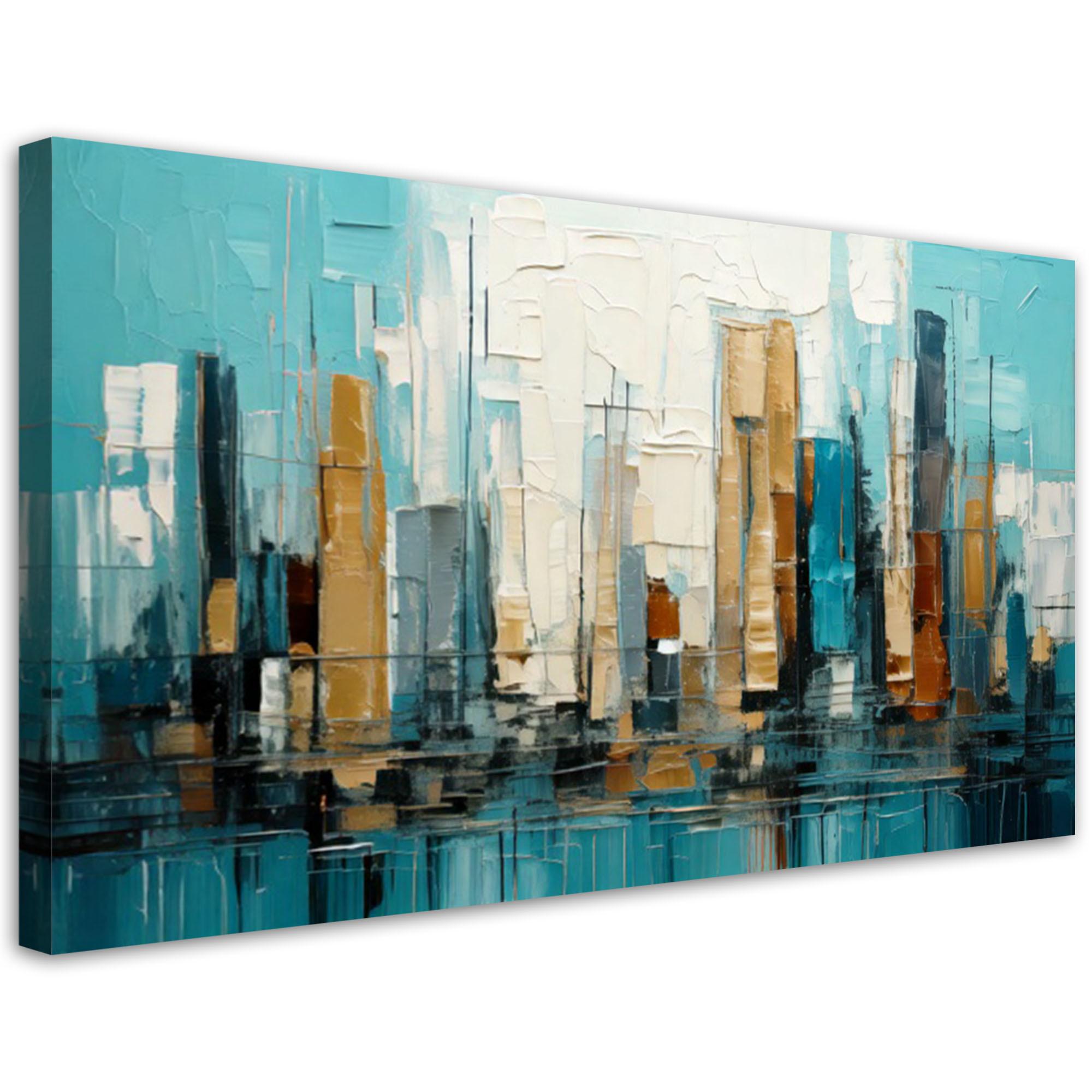 LEINWANDBILD Stadt Abstraktion Gebäude Türkis 100x50cm - Türkis, Textil (100/50cm) - Feeby