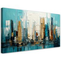 LEINWANDBILD Stadt Abstraktion Gebäude Türkis 100x50cm - Türkis, Textil (100/50cm) - Feeby