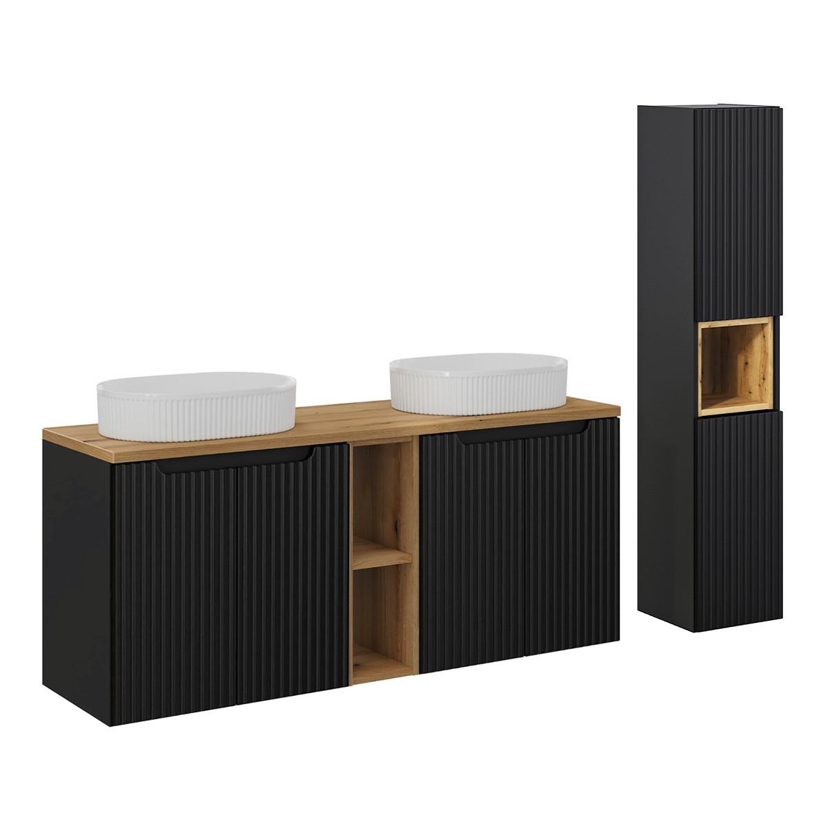 BADMÖBEL 140.4cm Riva 2er-Set Schwarz und Holz - Schwarz, Holzwerkstoff (140.4/59.5/40cm) - Petits-meubles