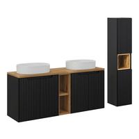 BADMÖBEL 140.4cm Riva 2er-Set Schwarz und Holz - Schwarz, Holzwerkstoff (140.4/59.5/40cm) - Petits-meubles