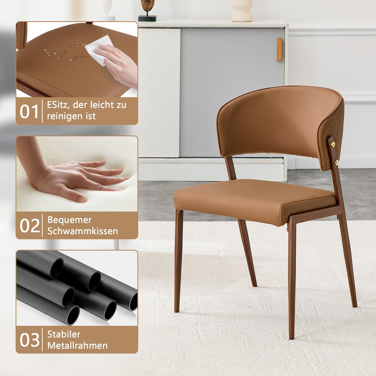 ESSZIMMERSTÜHLE 2er Set Braun Kunstleder Gepolstert Metallgestell - Braun, Leder (51/78/49cm) - Urban Meuble
