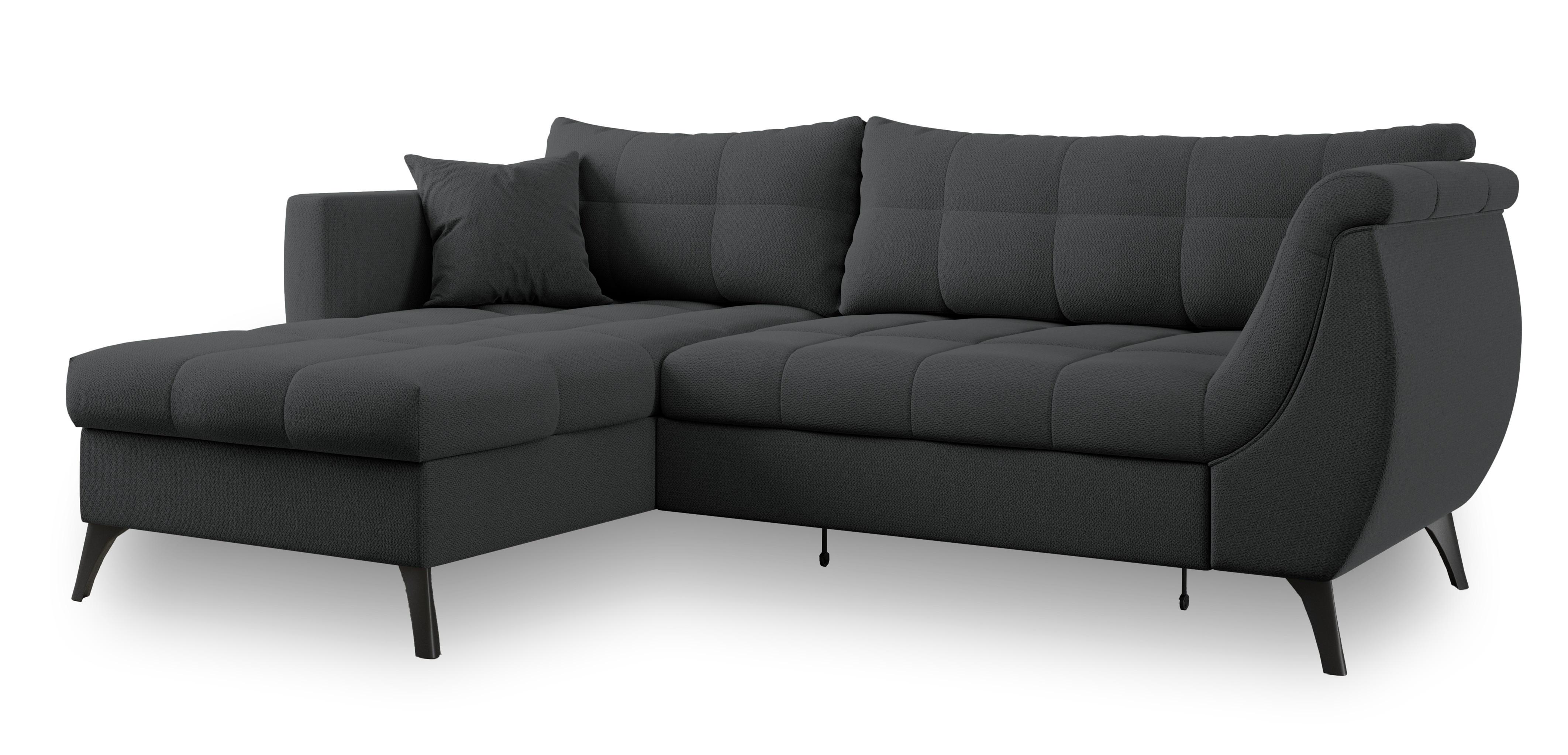 ECKSOFA MOLLIS Graphitfarben Geflochtener-Stoff mit Schlaffunktion - Graphitfarben, Holz (241/154cm) - MASSENO