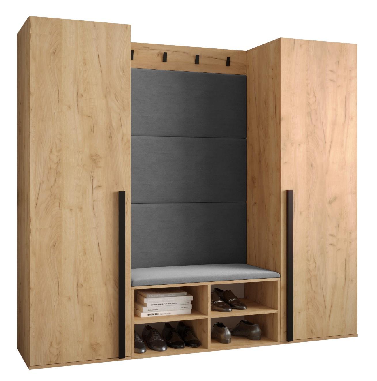GARDEROBEN-SET 184/184/42 - Eichefarben/Schwarz, Holz/Kunststoff (184/184/42cm) - MÖBEL KRYSPOL