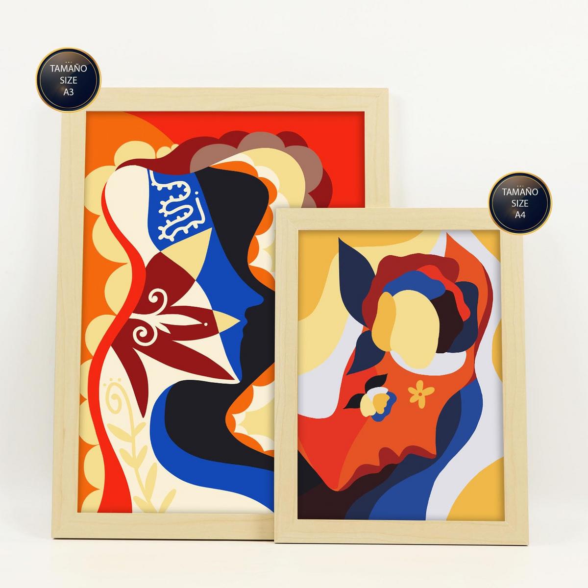 POSTER Set Mit 6 Verlockender Charme In Weibliche Zusammenfassung Ästhetische Dekorative Gemälde Für Ihr Zuhause A3 & A4 Rahmen Aus Hellem Holz - Beige, Papier (29/3cm) - Nacnic