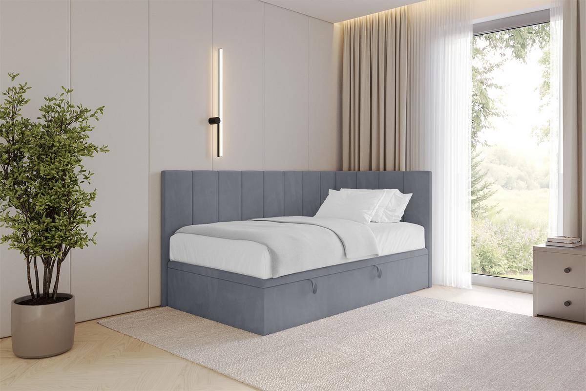 EINZELBETT Jugendbett mit Bettkasten Links, mit Matratze - LOVY 100x200 Grau - Grau, Holzwerkstoff/Textil (100/200cm) - ALTDECOR