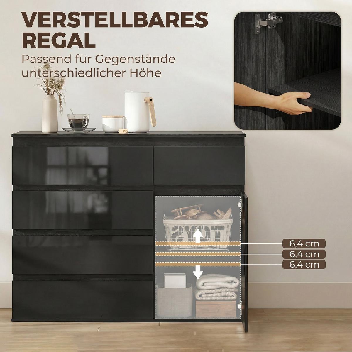 SIDEBOARD Schwarz 100/40/80 cm - Schwarz Hochglanz/Weiß Hochglanz, Holzwerkstoff (40/80/100cm) - HOMCOM