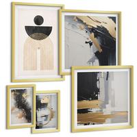 BILDER SET 5er Set - 50x50 cm & 20x30 cm & 40x60 cm Goldrahmen - Abstrakte Geometrie-Komposition - Goldfarben, Kunststoff (40/60cm) - TULUP