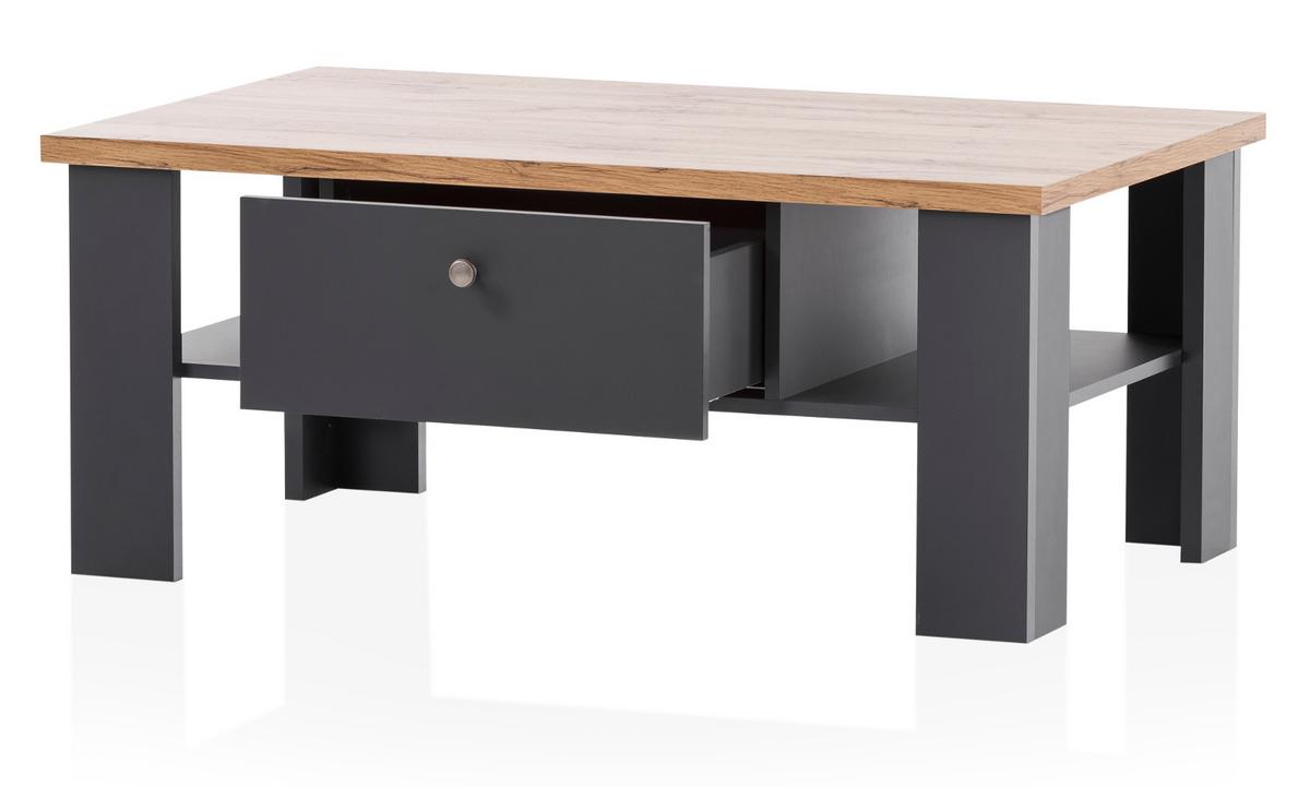 COUCHTISCH grau, Eiche Wotan, Landhaus 110 x 70 cm, Sofatisch mit Soft-Close-Funktion - Silberfarben/Eiche Wotan, Holzwerkstoff/Kunststoff (110/70/45cm) - Furn.Design
