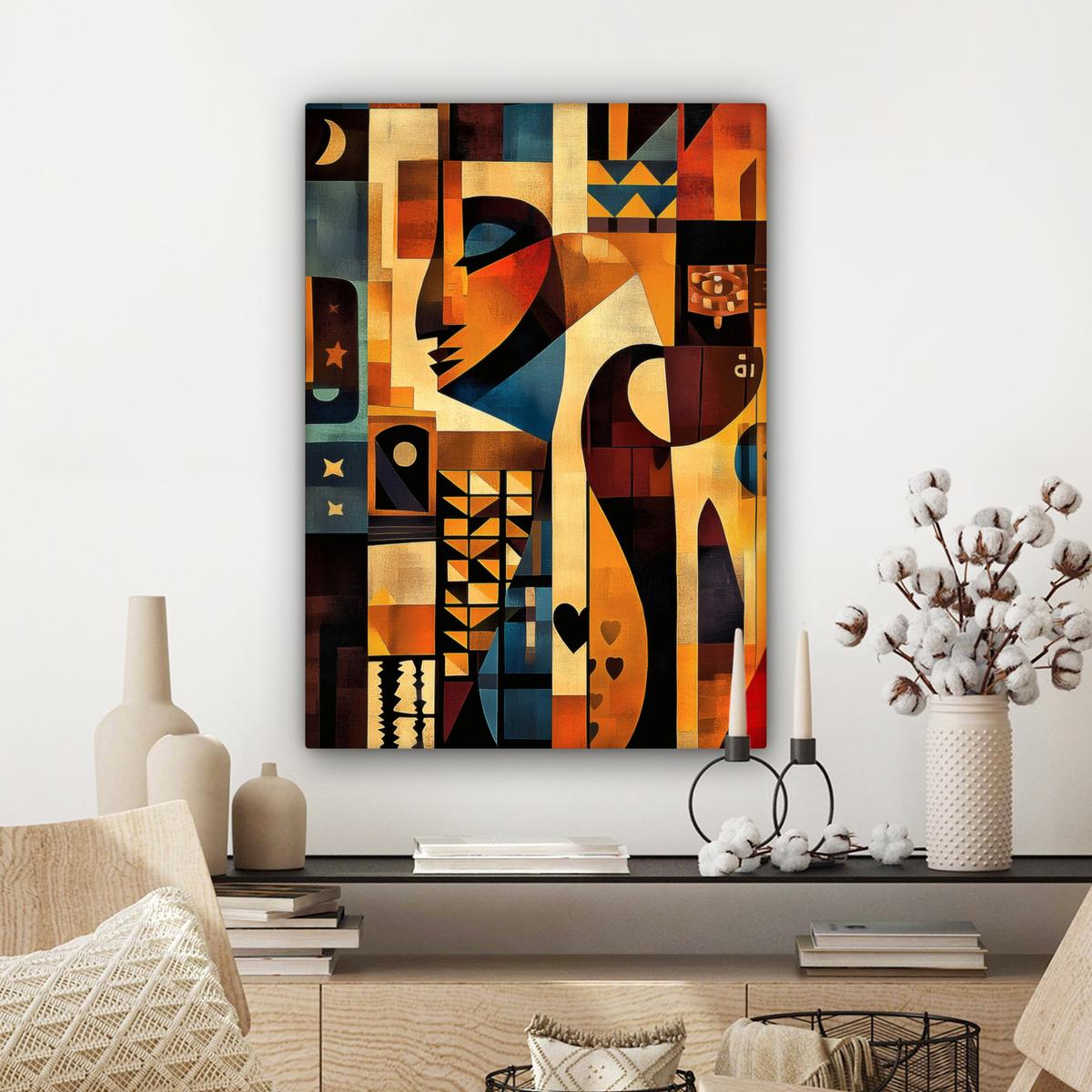 LEINWANDBILD Figuren - Abstrakt - Symbole Wandbild Wohnzimmer 60x80 cm - Terracotta, Textil (60/80cm) - MuchoWow