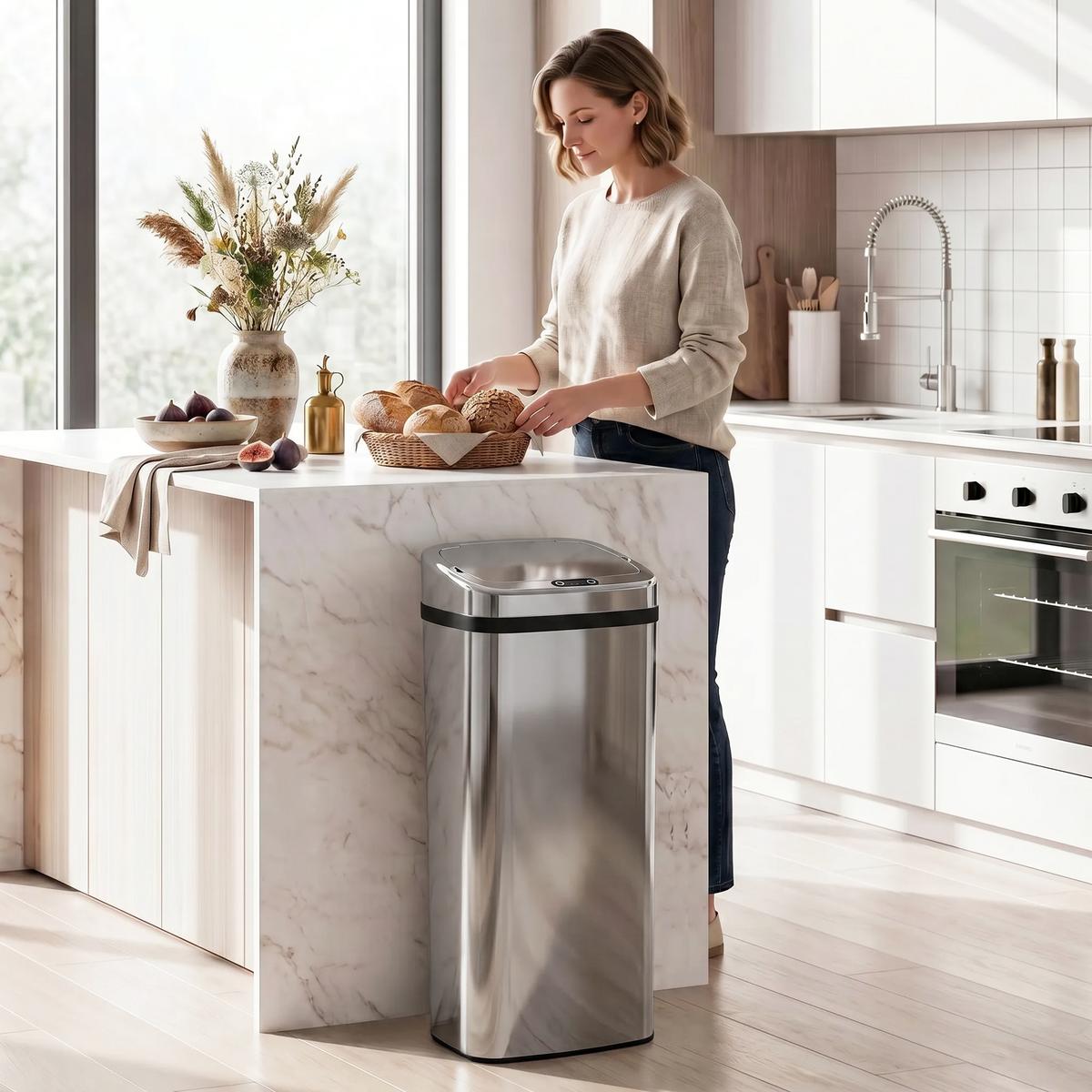 AUTOMATIK Mülleimer Abfalleimer mit Sensor Küche Edelstahl viereckig 50L - Silberfarben, Metall (25/84/33cm) - HOMCOM