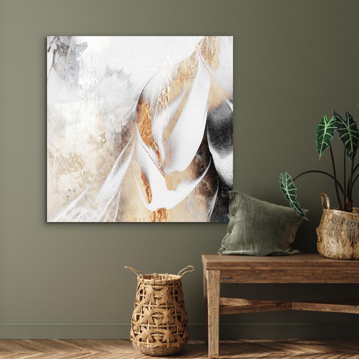 METALLBILD Luxus - Abstrakt - Gold - Weiß 90x90 cm - Goldfarben, Metall (90/90cm) - MuchoWow