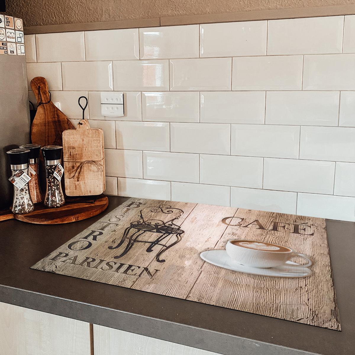 HERDABDECKPLATTE Bistro Parisien - Café - Kaffee - Jahrgang Induktionsmatte 71x52 cm - Cappuccino, Kunststoff (71/52/0.2cm) - MuchoWow