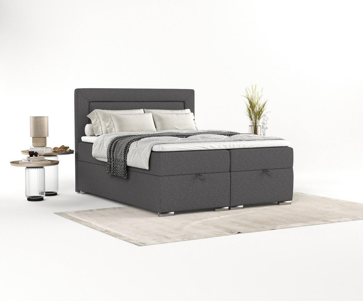 BOXBETT Lontano 140/200 cm Anthrazit im Megan Stoff - Chromfarben/Anthrazit, Holz/Holzwerkstoff (140/200cm) - AltaBeds